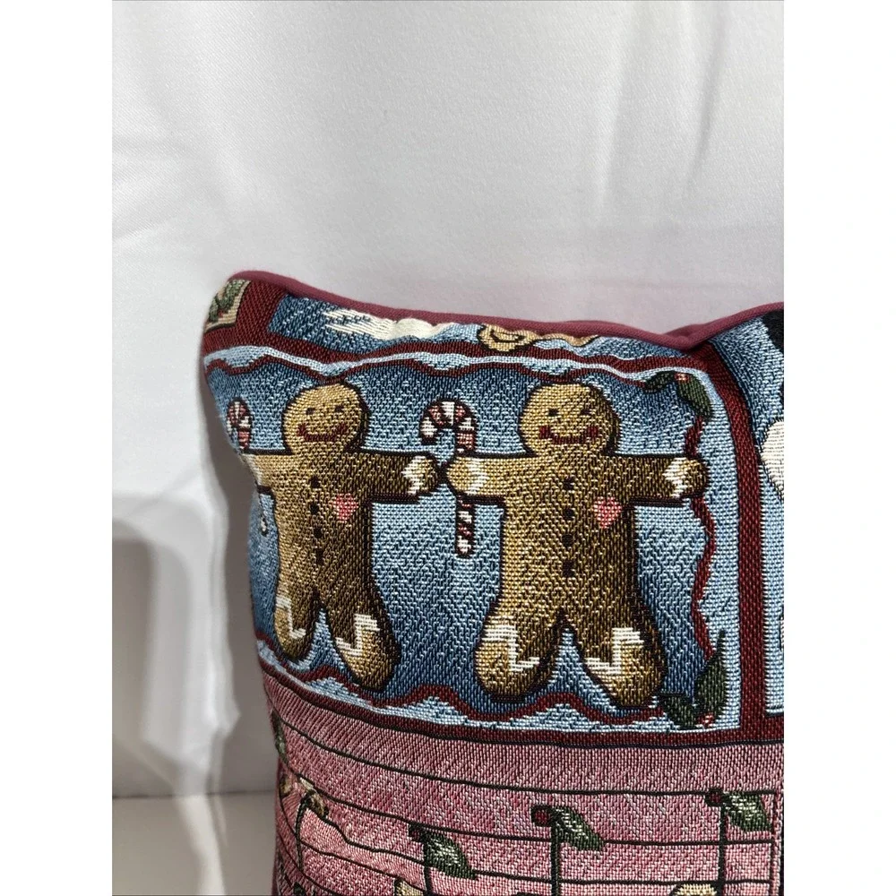 Vintage Tapestry‎ Style Santa Snowman Gingerbread Pillow 15 X 15 Christmas